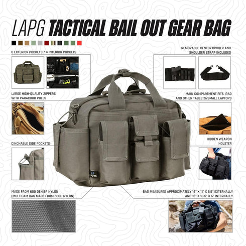 LAPG Tactical Bail Out Gear Bag, Survival Bug Out Bag, Hunting and Hiking Bag with Shoulder Strap & Carry Handle