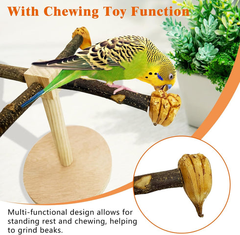 Finches Bird Stand Perch Toy Natural Wooden Parakeet Toys with Edible Chew Toy Interactive Spinning Toy Bird Cage