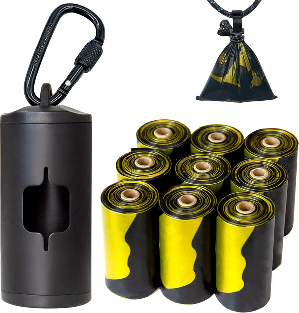 Metal Dog Poop Bag Holder w/Leash Clip|Durable Scratch-Resistant Aluminum|135 Bags+3 AccessoriesBlack