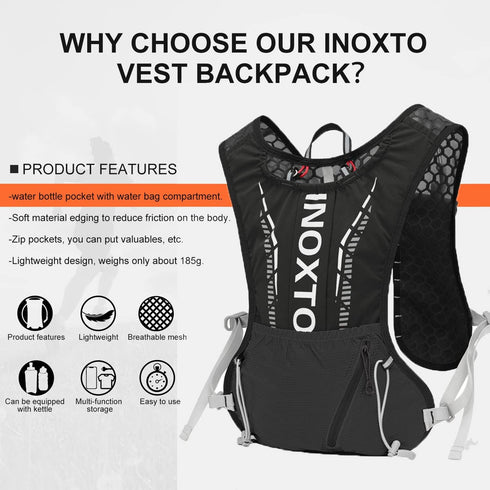 INOXTO Lightweight Hydration Vest Backpack with 1.5L Water Bladder for Hiking, Trail Running, Cycling