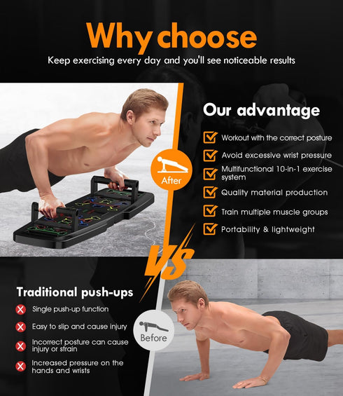 Push Up Board Home Gym Portable Exercise Equipment with Pilates Bar & 20 Accessories for Full Body Workout