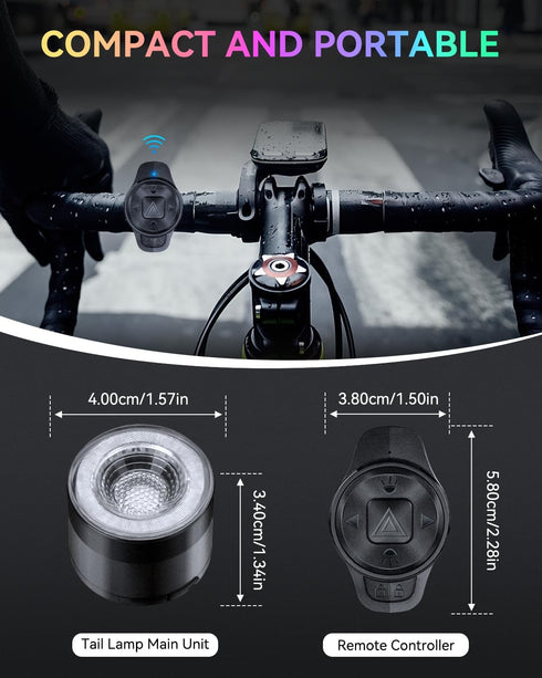 ONVIAN Colorful Bike Tail Light with Turn Signals, USB Rechargeable, 15 Light Modes, 7 Colors, Waterproof Cycling Safety