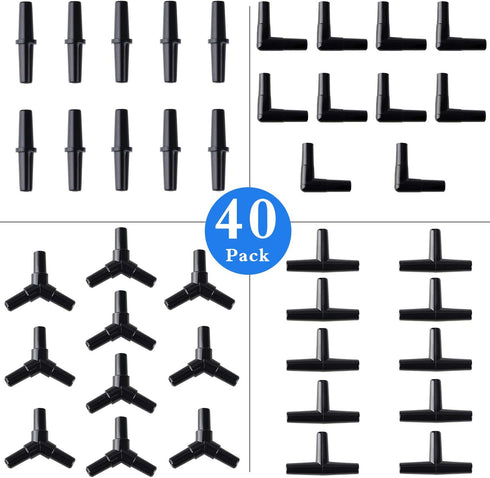 Pawfly 40 Piece Aquarium Airline Tubing Connectors Black Plastic Inline Valve