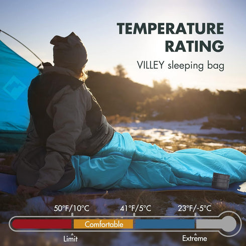 VILLEY Mummy Sleeping Bag - Lightweight Backpacking Sleeping Bag for Adults & Kids, 3-4 Seasons