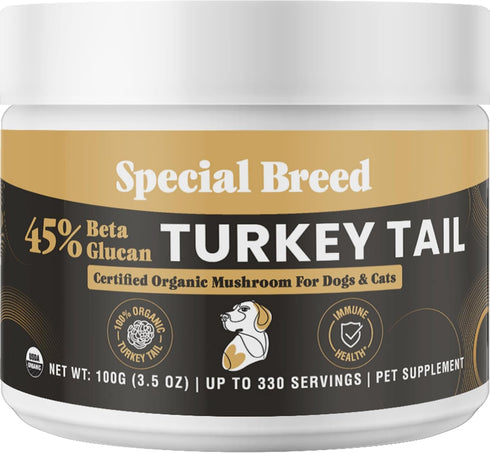 Organic Turkey Tail Mushroom for Dogs and Cats, 45% Beta Glucan Standardized,