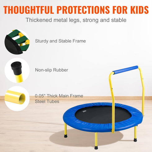 3FT 36" 3+ VEVOR Trampoline for Kids, Trampolines Indoor/Outdoor Trampoline for Toddlers, Foldable Mini Baby Jump Toy