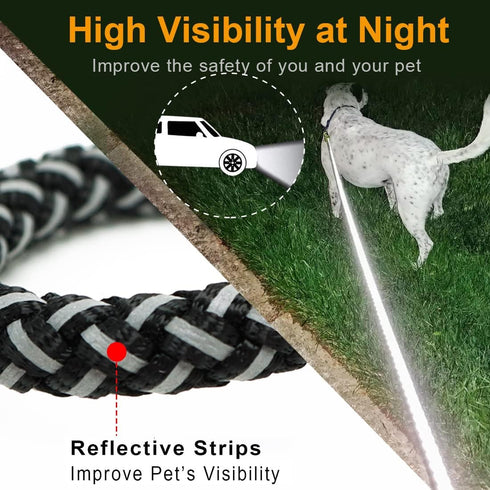 Reflective Dog Leash, Strong Nylon Rope Braided Heavy Duty for Large and Medium Dogs (Black, 6ft)