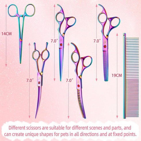 6 1 Dog Grooming Scissors,Rainbow Curved Chunkers Shears with Safety Round Tips,Sharp and Durable in Dog Scissors