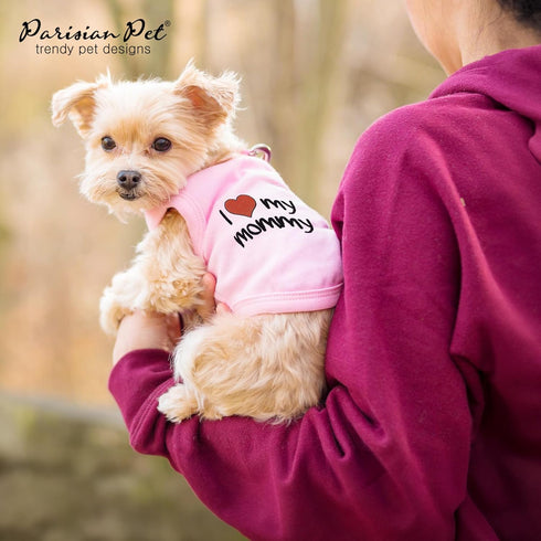 Parisian Pet Dog T-Shirt, 100% Cotton, Pink, with 'I Love My Mommy' Embroidery, Sleeveless Vest for Large Dogs, 5XL
