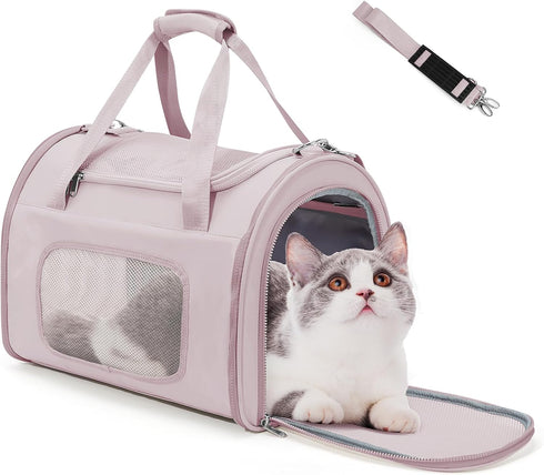 Soft Pet Carrier for Cats and Dogs, Airline Approved Travel Carrier for Pets Up to 20lbs, Collapsible Design (Pink)