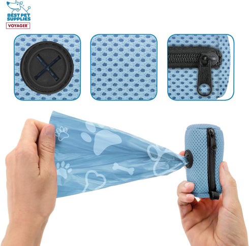 15 Best Pet Supplies Dog Poop Bag Holder Leash Attachment with Bags, Baby Blue, Reusable Mesh Dispenser Pouch