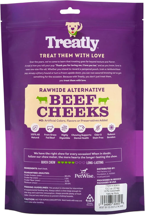 Cowcheek Rolls 4" Dog Chew Treats - Natural Flavor, 6 Count/1 Pack