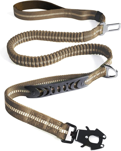 Heavy Duty Tactical Bungee Dog Leash, 4-6FT Shock Absorbing with 2 Padded Handles for Medium Large Dogs (Brown)