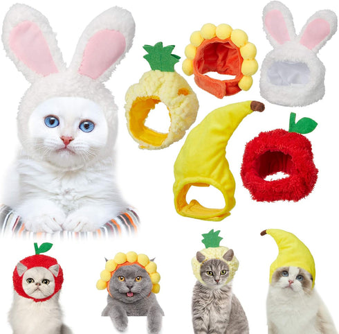 Weewooday 5 Pieces Cat Costume - Easter Bunny Hat Outfit with Ears for Funny Cat and Small Dogs Kitten Puppy Party