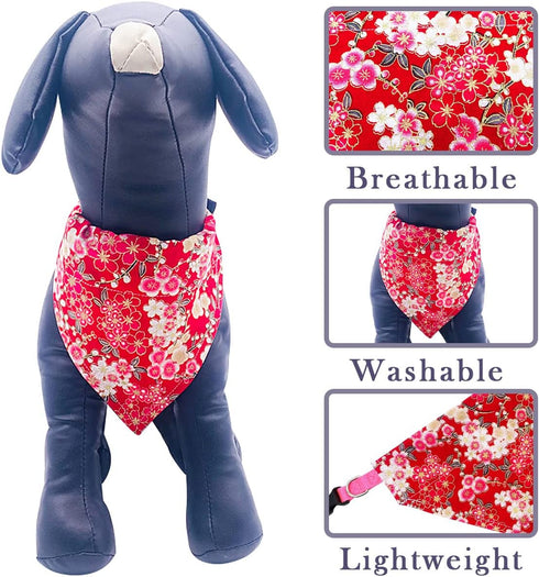 PET SHOW 4Pcs Small Dog Bandanas Slide on Collar Set, Washable Cherry Blossoms Accessories for Small Medium Dogs