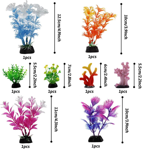 Fish Tank Decorations Plants with Resin Coral, 8 pcs Aquarium Decorations Small Plants Plastic, Fish Tank Accessories, Aquarium Decor by PietyPet
