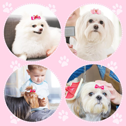 MTLEE 12 Pieces Small Dog Hair Bow Rubber Bands, Cute Puppies Hair Bows with Rhinestones, Pet Hair Accessories
