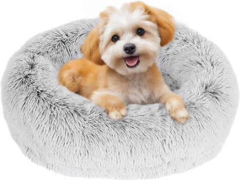 JOLLYVOGUE Calming Donut Dog Bed & Cat Bed, Anti-Anxiety Washable Round Bed for Small Puppy (20")