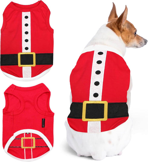 Parisian Pet Dog T-Shirt, Embroidered Santa Outfit, Cotton Christmas Dog Shirt, Large, Machine Washable