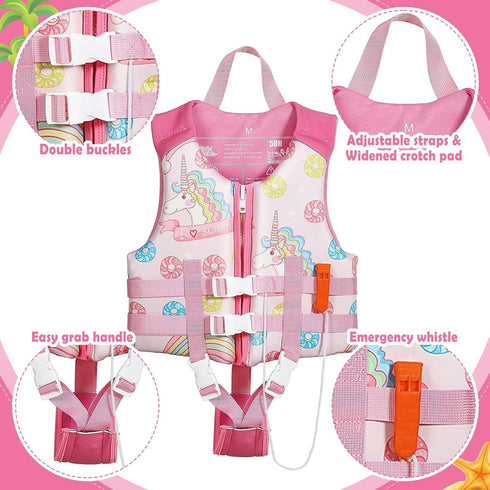 HeySplash Toddler Swim Vest, Kids Swimming Jacket for 30-50/50-80lbs, Floaties Vest with Safety Strap, M 3-6 Yrs/L 6-9