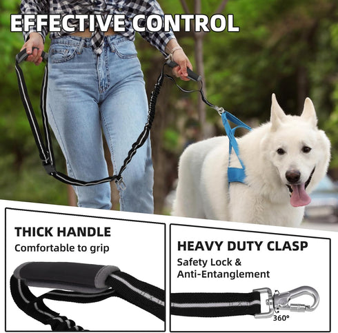 PUPTECK Heavy Duty Bungee Dog Leash for Medium & Large Dogs, No Pull Tactical Leash with Double Handles (Black)