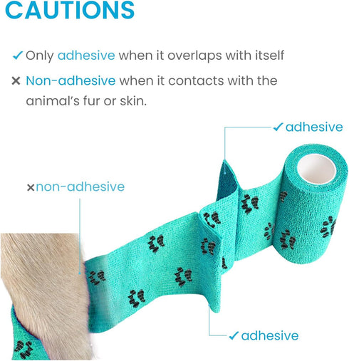 WePet Pet Wrap - Self-Adhesive Non-Woven Tape for Dog Legs, Wounds, First Aid Cohesive Gauze, 6 Rolls (Pawprints A)