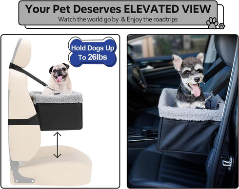 20lbs, Dog Car Seat for Small Pets Under Booster Seat with Metal Frame, Double-Layer Oxford Fabric, Safety Leash
