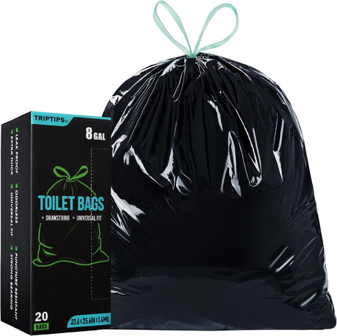 TRIPTIPS Portable Toilet Bags - Drawstring 8 Gallon Camping Toilet Bags, Leak-Proof Toilet Liners for Camping, Hiking,