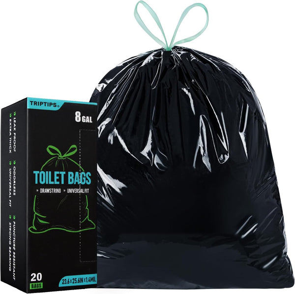 TRIPTIPS Portable Toilet Bags - Drawstring 8 Gallon Camping Toilet Bags, Leak-Proof Toilet Liners for Camping, Hiking,