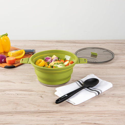 Restaurantware-Hi Tek 2.5 Liter Collapsible Camping Pot, Portable Cook Pot with Lid, Stainless Steel Bottom