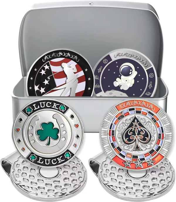 Golf Ball Markers with Hat Clips and Storage Box, Value Set for Men and Women Golfers