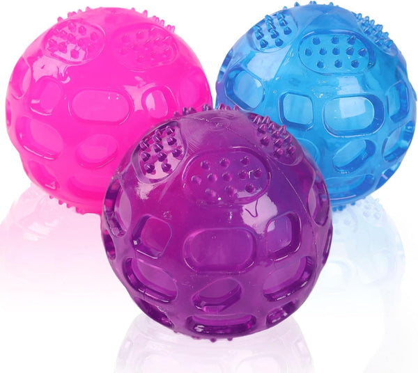 3'' Squeaky Dog Toy Balls for Large Medium Breeds, Indestructible Balls for Fetching & Retrieving, 3 PCS Red+Purple+Blue