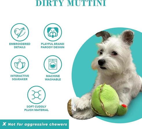 Haute Diggity Dog Dirty Muttini - Plush Designer Dog Toys with Interactive Squeaker, Machine-Washable for All Breeds