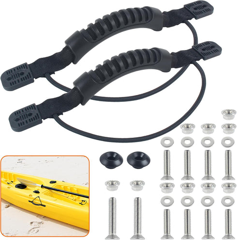 Kayak Handles Orange, Carry Handles with Screws, Canoe Handle with Bungee Cord, 2-Hole Kayak Handle for Outdoor