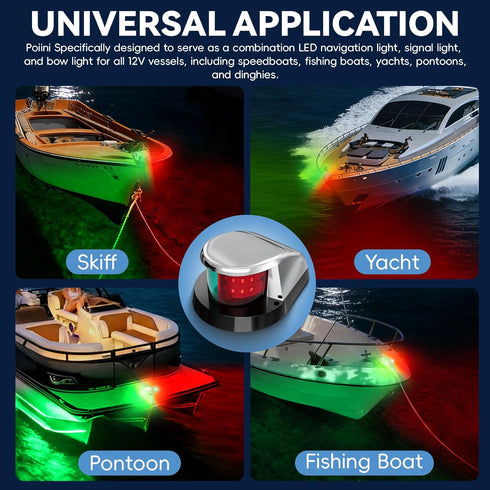 Poiini LED,IP65 Resistant,12V Sailboats,Fishing 2 Pack) Boat Navigation Lights,Red and Green Marine Water - Compatible