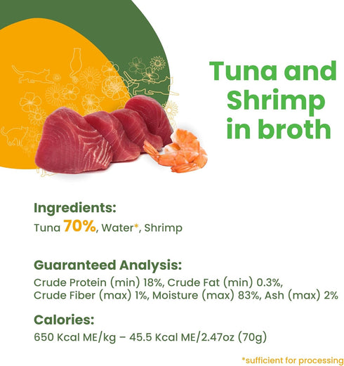 almo nature HQS Natural Tuna with Shrimps, Grain Free, Additive Free, Adult Cat Canned Wet Food, Flaked, 24 x 70g