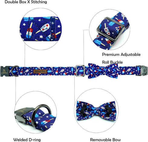 Lionheart glory American Flag Dog Collar 4 of July Dog Bow Collar Independence Day Heavy Duty Adjustable Patriotic Dog Collar with Bowtie for Small Dogs Pet Gift