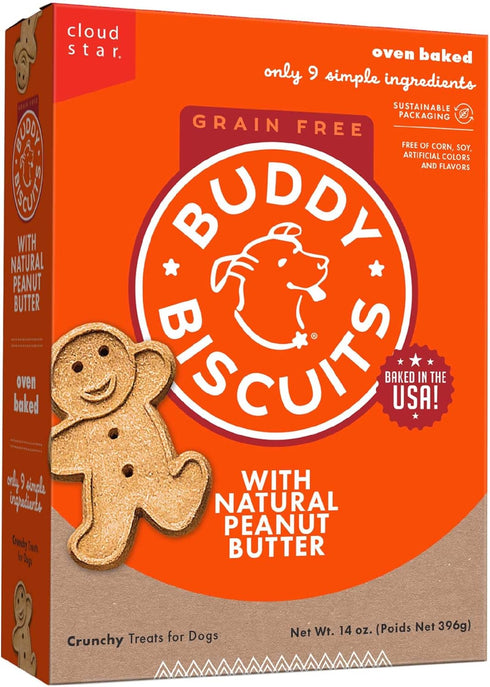 Buddy Biscuits 14 oz. Box of Grain-Free Crunchy Dog Treats with Natural Peanut Butter
