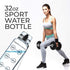 Time Marked Water Bottle - Clear Sports Timed Bottle 32 oz - Best for Measuring Water Intake - Tritan BPA-Free