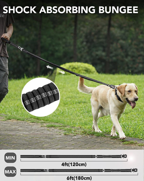 Joytale Tactical Dog Leash - Heavy Duty 4-6FT Shock Absorbing Bungee with 2 Padded Handles, Black