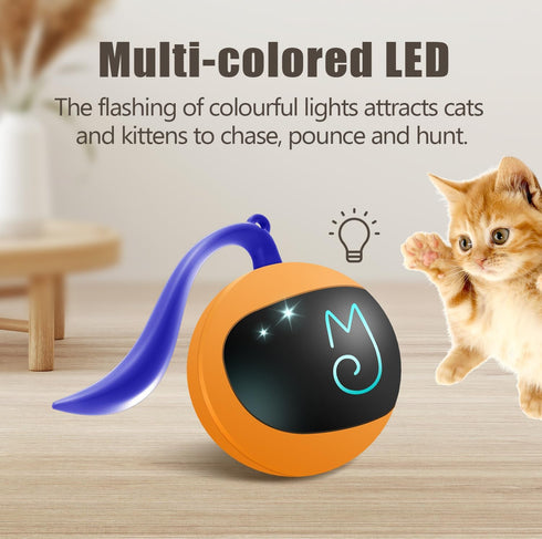 Migipaws Interactive Cat Ball Toy Set, Automatic Rolling Chase Ball with Fluffy Tail, Rechargeable (Orange)