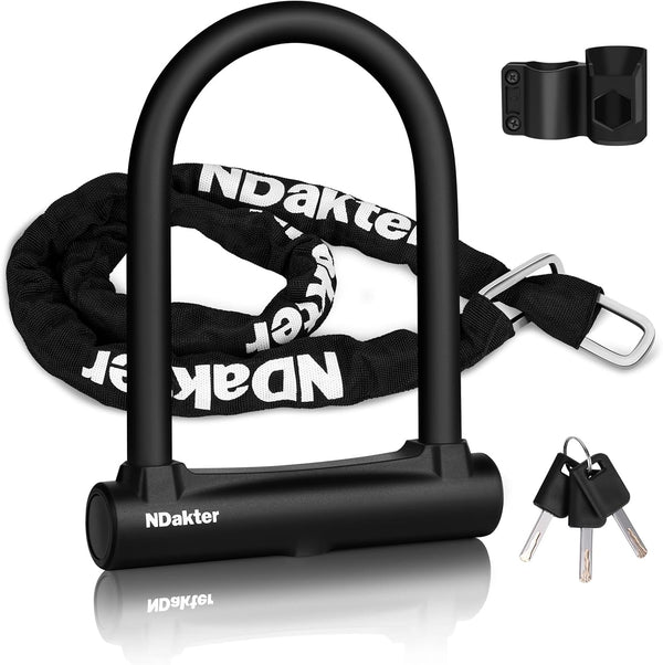 NDakter Heavy Duty Motorcycle U Lock with 4FT Chain, 15mm Shackle, Anti Theft Electric Bicycle Lock, 3 Keys