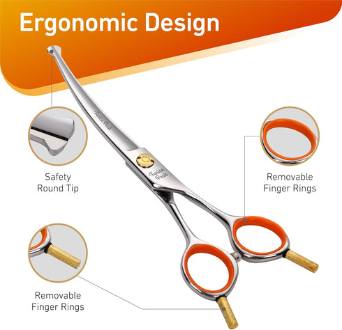 Fenice Peak 6'' Small Curved Scissors, Lightweight Dog and Cat Grooming Scissors with Safety Round Tip