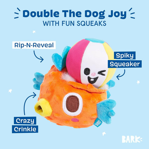 Barkbox Air Head Rip & Reveal Interactive Plush Dog Toy - Plush Chew Toy with Crinkle and Squeaky Spiky Ball Inside