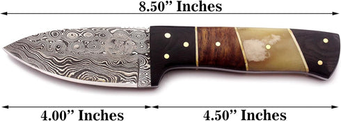 Handmade Damascus Steel Knife – Fixed Blade Dagger for Hunting, Survival, Camping – Full Tang Bone Handle with Sheath