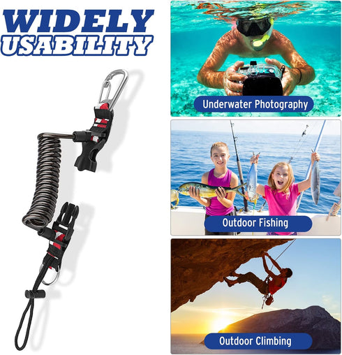 Scuba Diving Lanyard, Heavy Duty Stainless Steel Spring Coiled with Quick Release Buckle and Dive Flag Webbing Strap