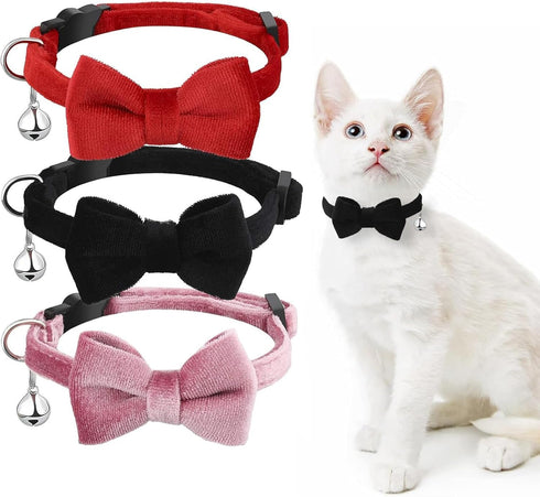 Breakaway Cat Collar with Bells: 3 Pack Adjustable Quick Release Kitten Collars for Boy & Girl Cats