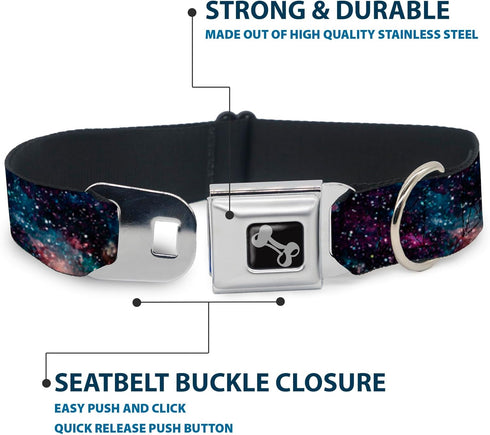 Buckle-Down Galaxy Collage Seatbelt Buckle Dog Collar - 1.5" Wide, Fits 13-18" Neck, Small