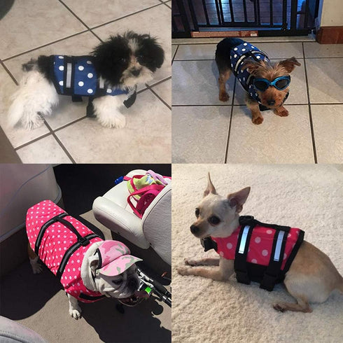 HAOCOO Dog Life Jacket Vest Saver, Safety Swimsuit Preserver, Pink Polka Dot, XXS