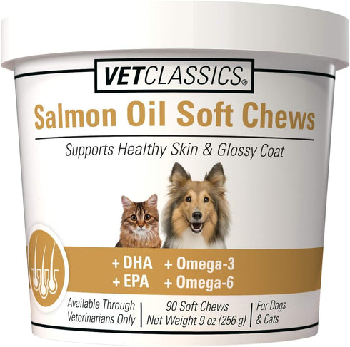 Vet Classics Salmon Oil Pet Supplement - Healthy Skin & Glossy Coats, Soft Chews 90 Ct.